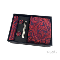 Men's Paisley Tie Gift Set - 5 Pc with Cufflinks & Scarf Tie Set Luxurious Weddings