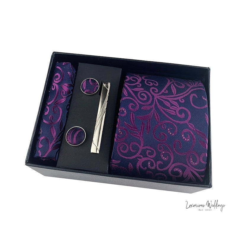 Men's Paisley Tie Gift Set - 5 Pc with Cufflinks & Scarf Tie Set Luxurious Weddings