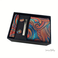 Men's Paisley Tie Gift Set - 5 Pc with Cufflinks & Scarf Tie Set Luxurious Weddings