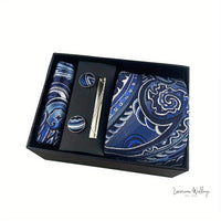 Men's Paisley Tie Gift Set - 5 Pc with Cufflinks & Scarf Tie Set Luxurious Weddings