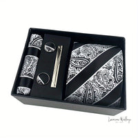 Men's Paisley Tie Gift Set - 5 Pc with Cufflinks & Scarf Tie Set Luxurious Weddings