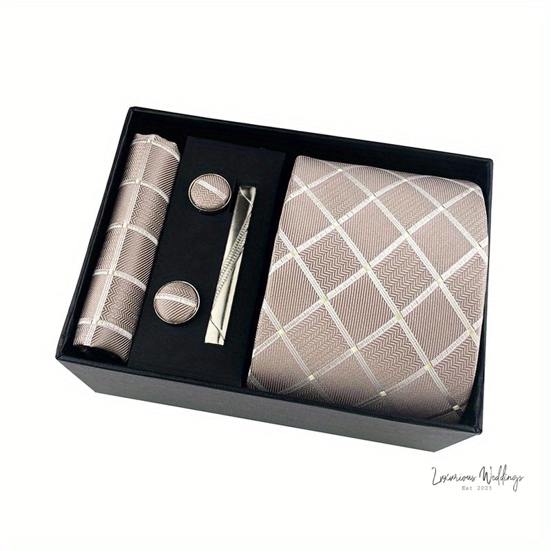 Men's Paisley Tie Gift Set - 5 Pc with Cufflinks & Scarf Tie Set Luxurious Weddings