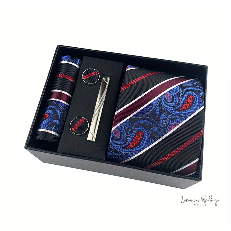 Men's Paisley Tie Gift Set - 5 Pc with Cufflinks & Scarf Tie Set Luxurious Weddings