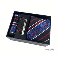 Men's Paisley Tie Gift Set - 5 Pc with Cufflinks & Scarf Tie Set Luxurious Weddings
