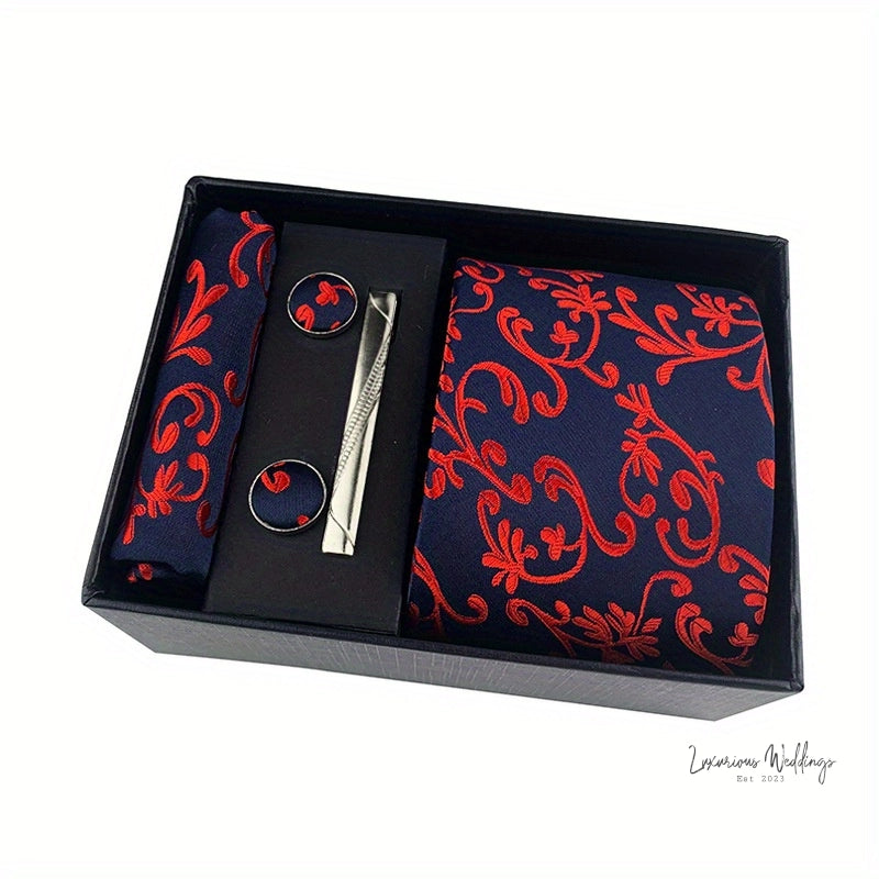 Men's Paisley Tie Gift Set - 5 Pc with Cufflinks & Scarf Tie Set Luxurious Weddings