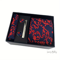Men's Paisley Tie Gift Set - 5 Pc with Cufflinks & Scarf Tie Set Luxurious Weddings