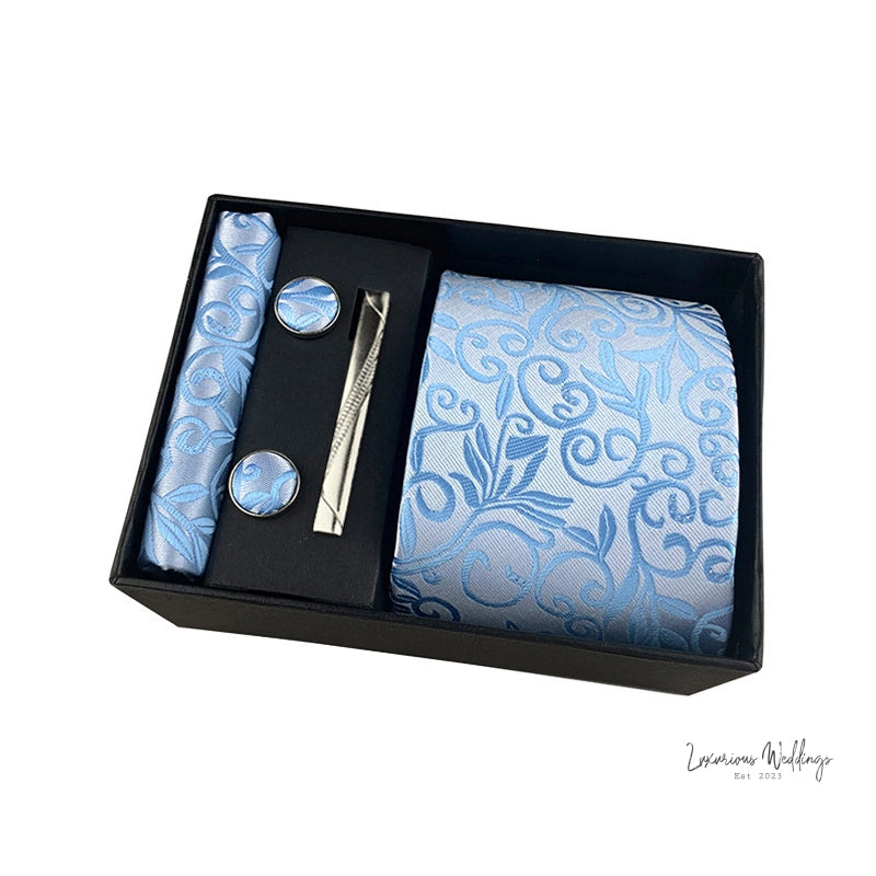 Men's Paisley Tie Gift Set - 5 Pc with Cufflinks & Scarf Tie Set Luxurious Weddings