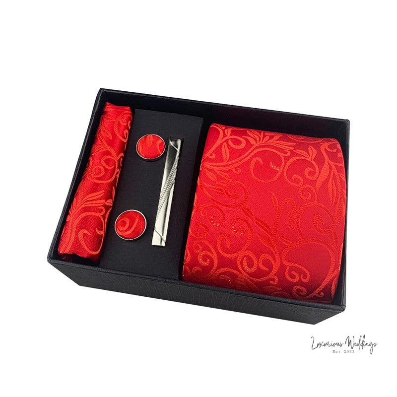 Men's Paisley Tie Gift Set - 5 Pc with Cufflinks & Scarf Tie Set Luxurious Weddings