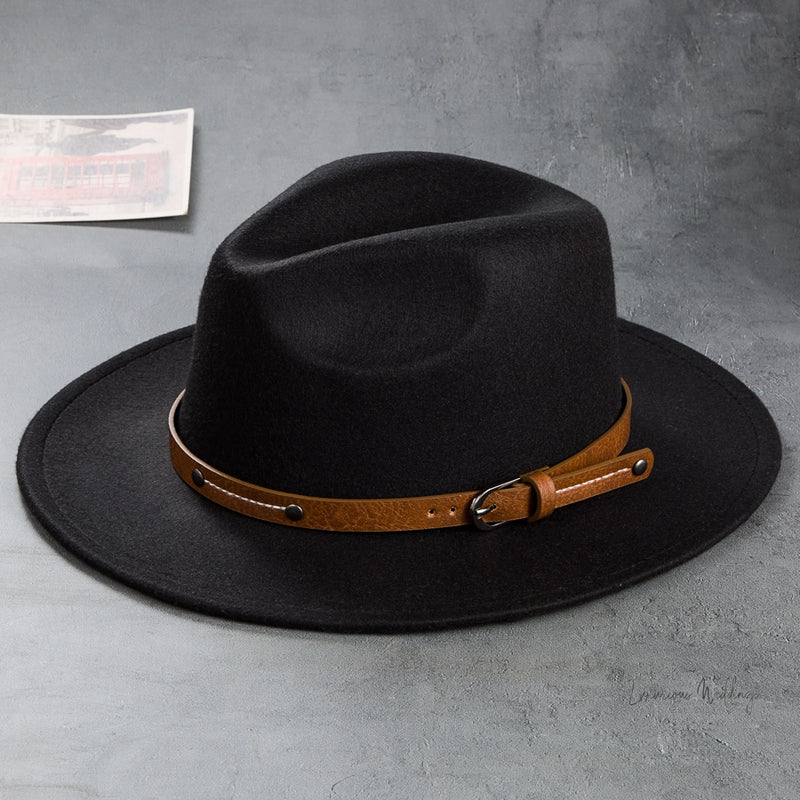 Vintage Wool Top Hat with Leather Buckle -Wedding Accessories Hats Luxurious Weddings