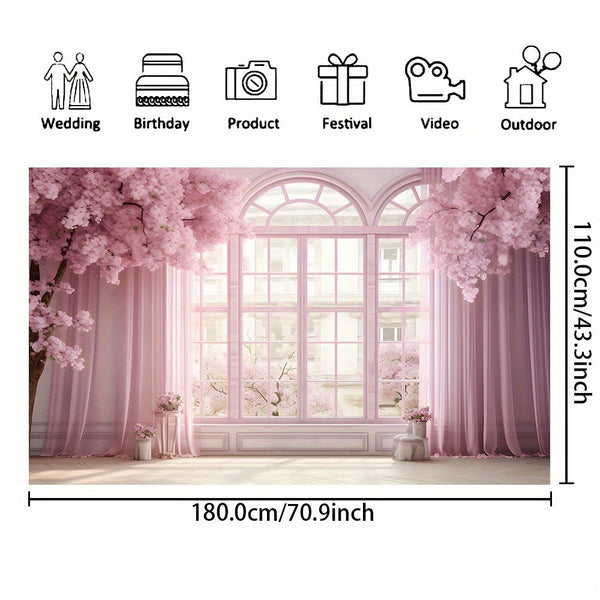 Wedding Backdrop - Pink Floral Vinyl Banner for Photos, Bridal Shower, Cake Table Luxurious Weddings