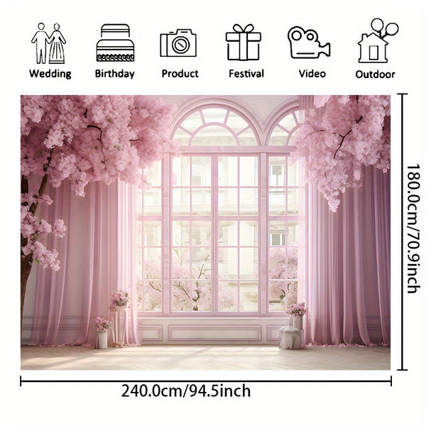 Wedding Backdrop - Pink Floral Vinyl Banner for Photos, Bridal Shower, Cake Table Luxurious Weddings