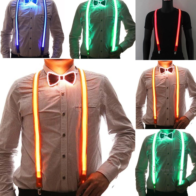 Light Up LED Suspenders and Bow Tie Set - Perfect for Parties and Weddings Supspenders Luxurious Weddings