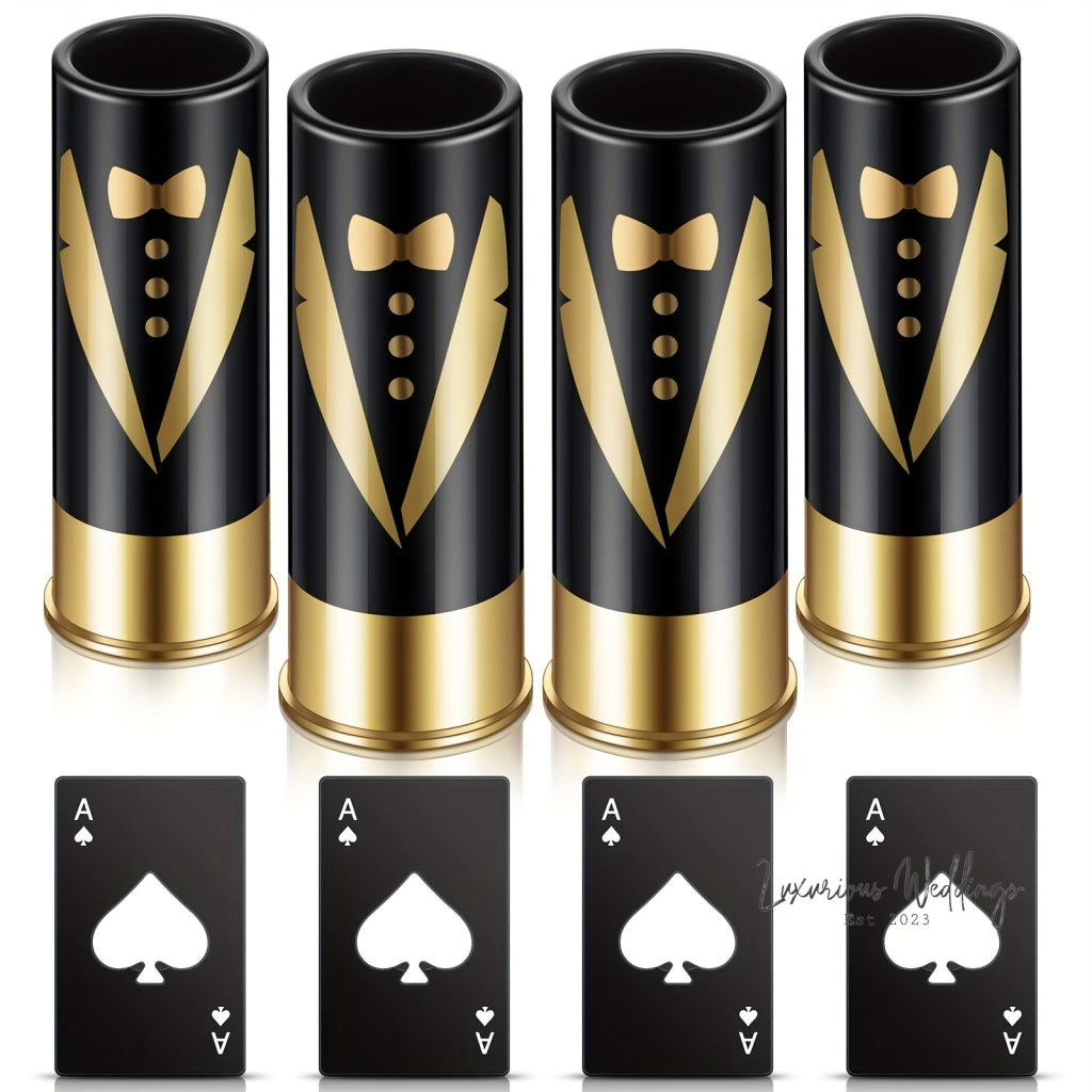 8/16pcs Groomsmen Tuxedo Shot Glasses & Bottle Opener Set gift set Luxurious Weddings