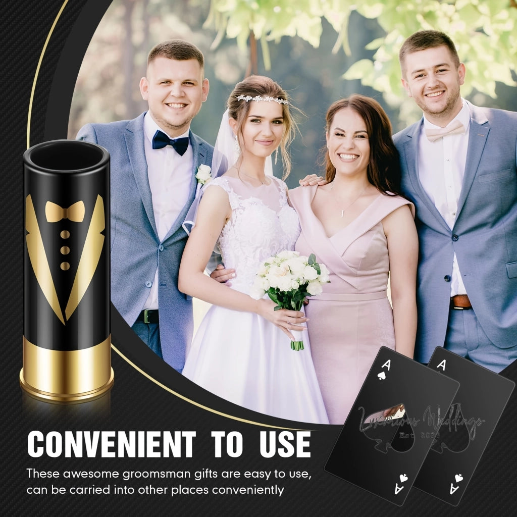 8/16pcs Groomsmen Tuxedo Shot Glasses & Bottle Opener Set gift set Luxurious Weddings