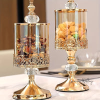 Light Luxury Glass Storage Jar - Golden Crystal with Lid centerpieces Luxurious Weddings
