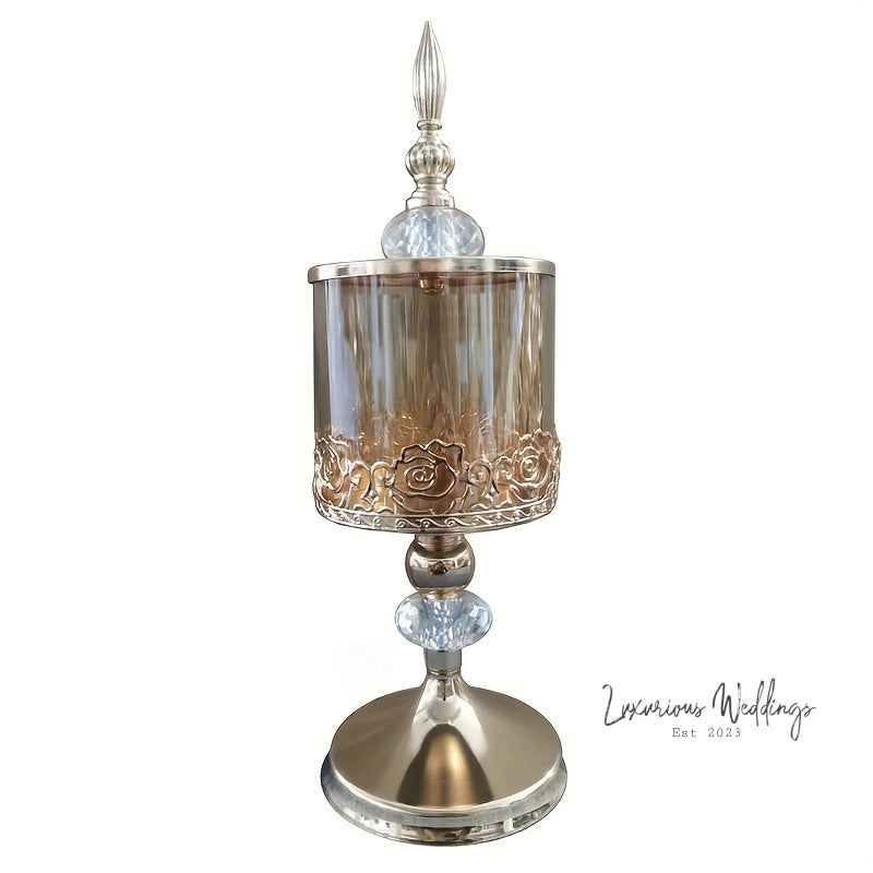 Light Luxury Glass Storage Jar - Golden Crystal with Lid centerpieces Luxurious Weddings