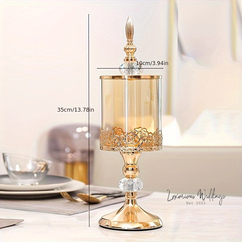 Light Luxury Glass Storage Jar - Golden Crystal with Lid centerpieces Luxurious Weddings