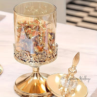 Light Luxury Glass Storage Jar - Golden Crystal with Lid centerpieces Luxurious Weddings