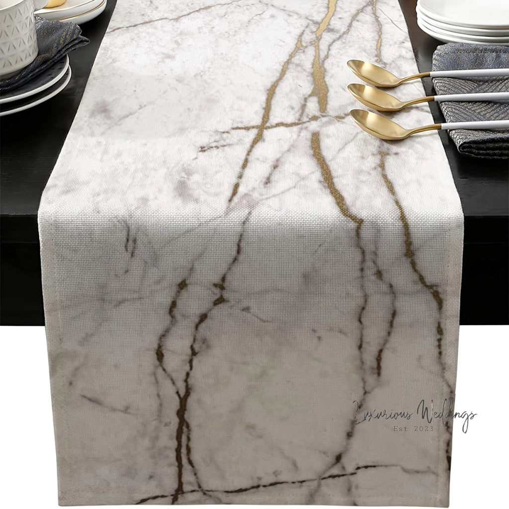 White Gray Marble Table Runner - 13''x72'' Table-Runner Luxurious Weddings