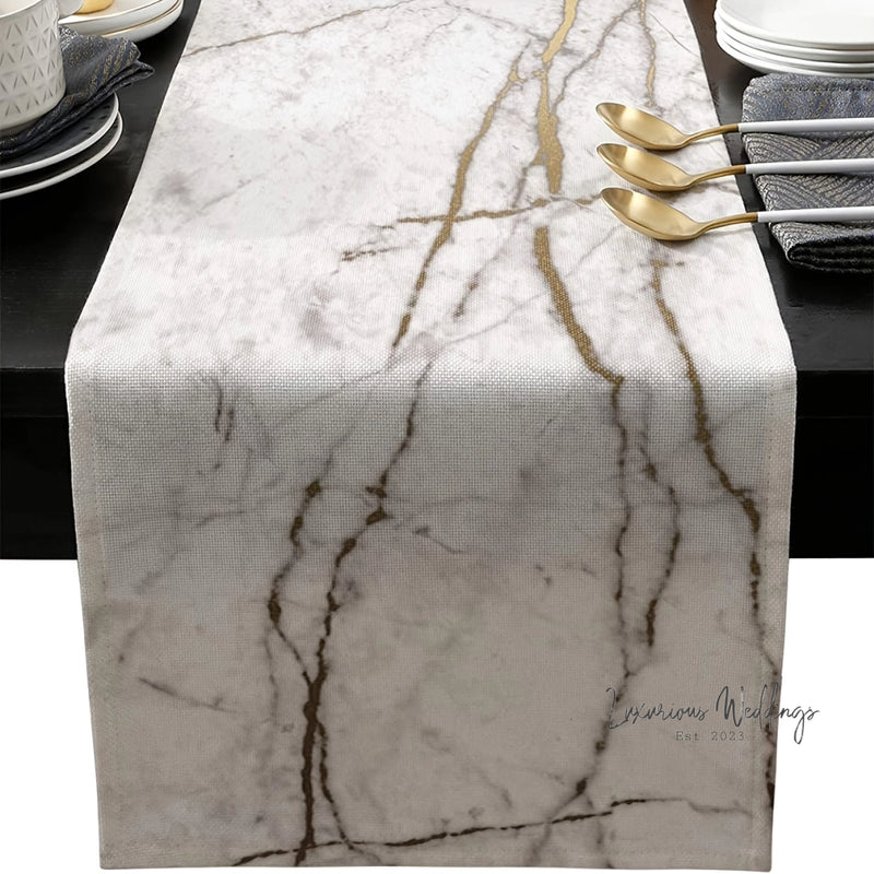 White Gray Marble Table Runner - 13''x72'' Table-Runner Luxurious Weddings