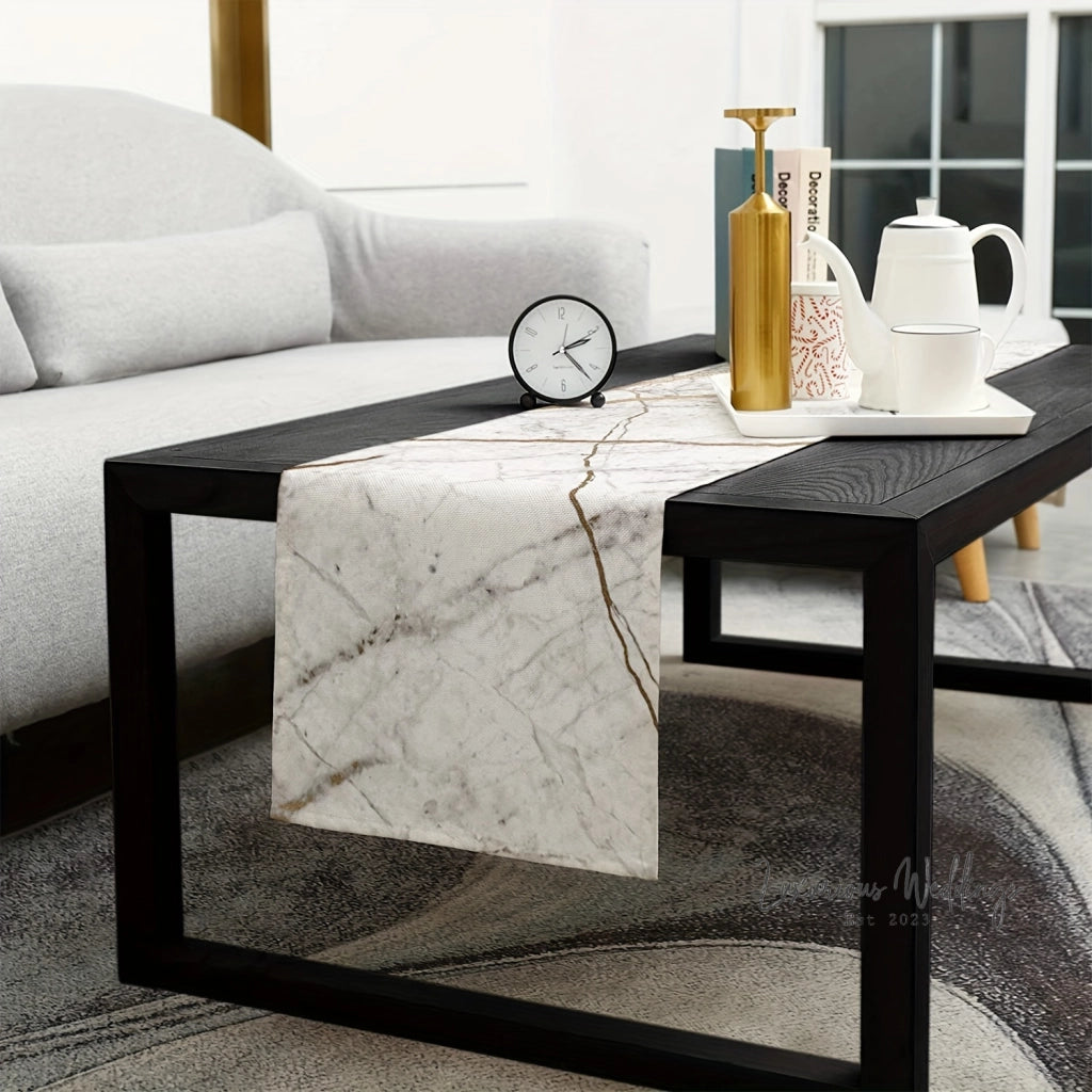 White Gray Marble Table Runner - 13''x72'' Table-Runner Luxurious Weddings