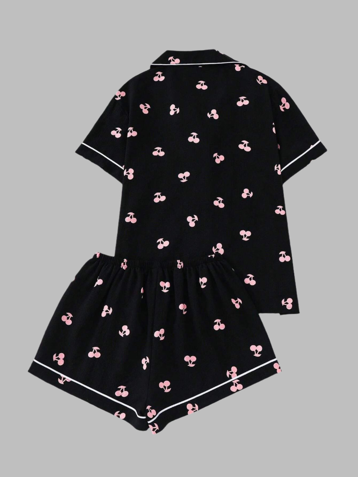 Adorable Women's Cherry Print Pajama Set | Black sleepwear Luxurious Weddings