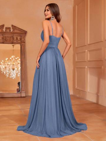 Solid Plunging Neck Sleeveless Cami Dress Bridesmaid Dresses Luxurious Weddings Ball dresses NZ, formal Dresses, Cocktail Dresses, Party Dresses, Evening Dresses