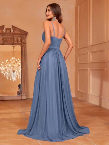 Solid Plunging Neck Sleeveless Cami Dress Bridesmaid Dresses Luxurious Weddings