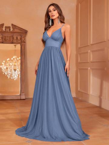 Solid Plunging Neck Sleeveless Cami Dress Bridesmaid Dresses Luxurious Weddings Ball dresses NZ, formal Dresses, Cocktail Dresses, Party Dresses, Evening Dresses