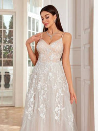 Embroidery Lace Splicing Mesh Contrast Color Swing Dress With Spaghetti Straps Luxurious Weddings