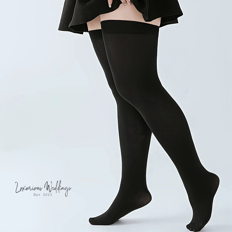 a woman wearing black stockings and a skirt