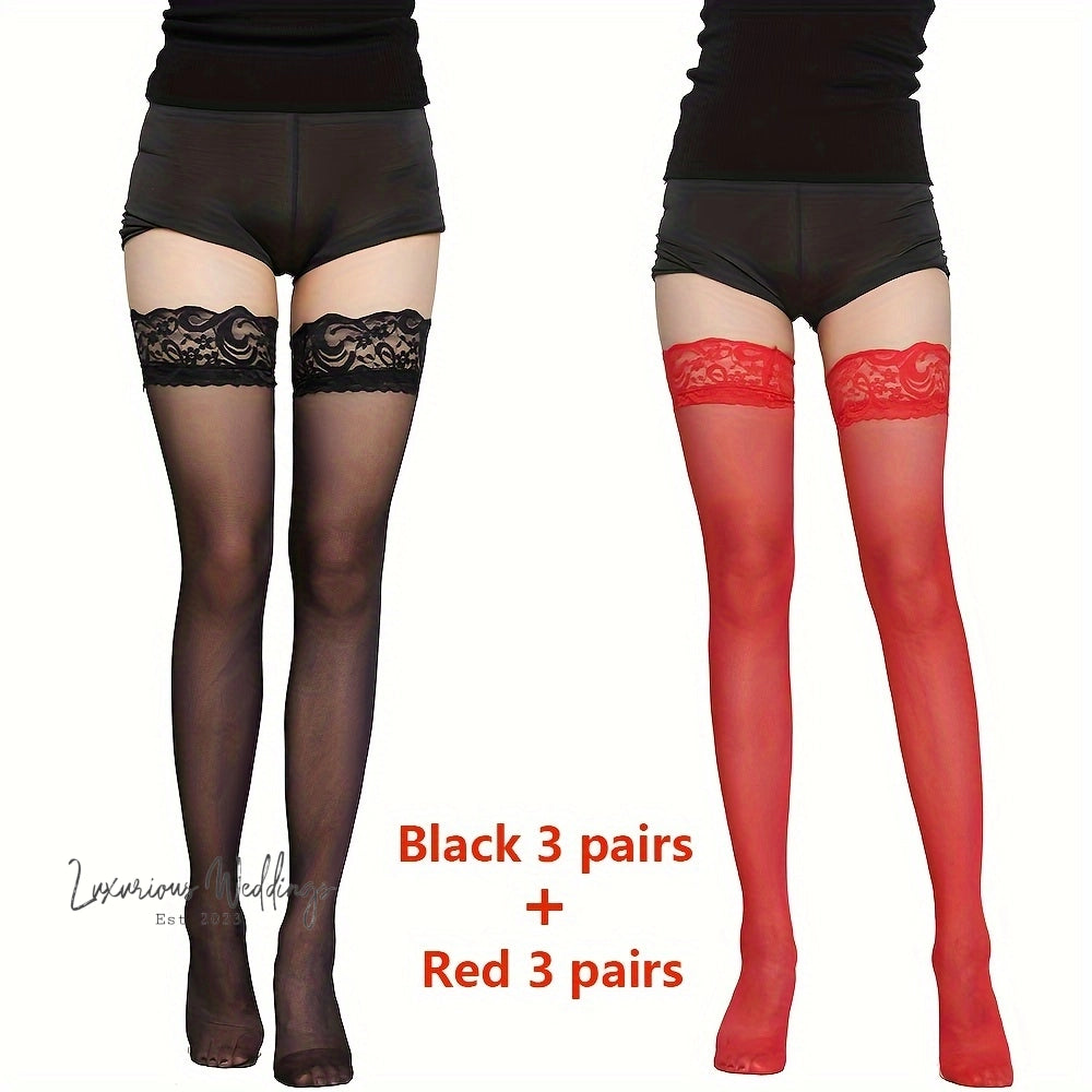 a pair of women's black and red stockings