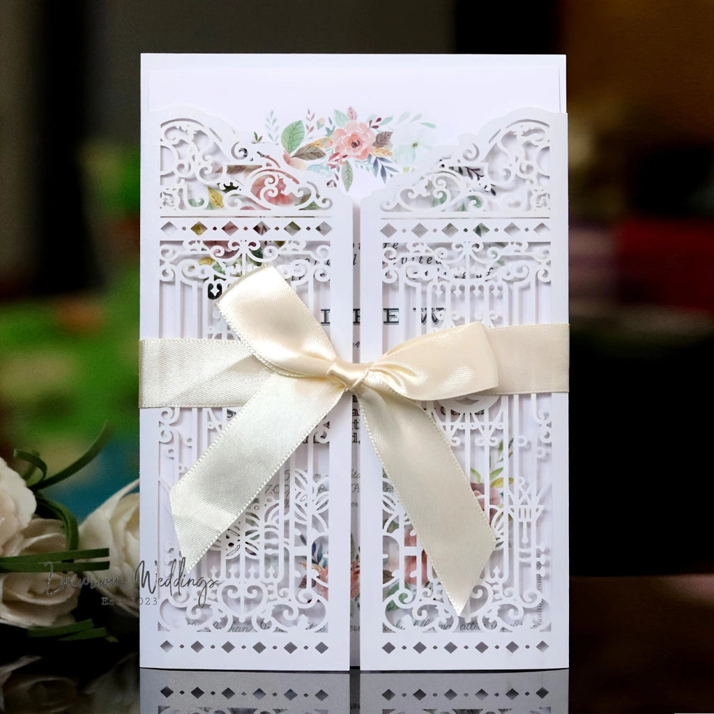 a close up of a card with a bow on it