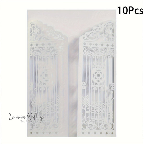 a pair of white laser cut out doors