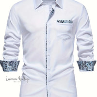 a white shirt with a paisley print pocket