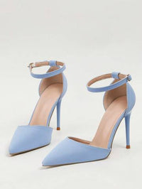 a pair of blue high heeled shoes