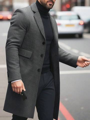 Men's Business Style Solid Color Long Sleeve Knitted Overcoat Men Overcoats Luxurious Weddings