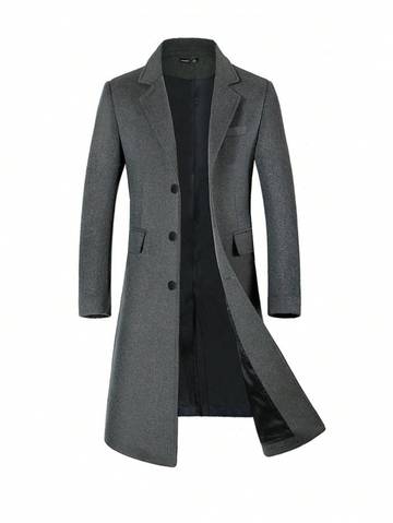 Men's Business Style Solid Color Long Sleeve Knitted Overcoat