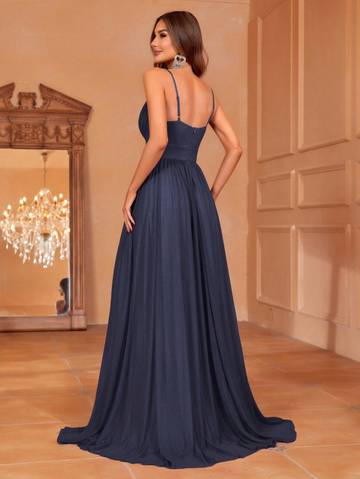 Solid Plunging Neck Sleeveless Cami Dress Bridesmaid Dresses Luxurious Weddings Ball dresses NZ, formal Dresses, Cocktail Dresses, Party Dresses, Evening Dresses