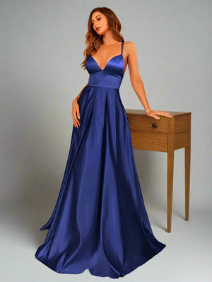 Solid Satin Maxi Cami Bridesmaid Dress Luxurious Weddings