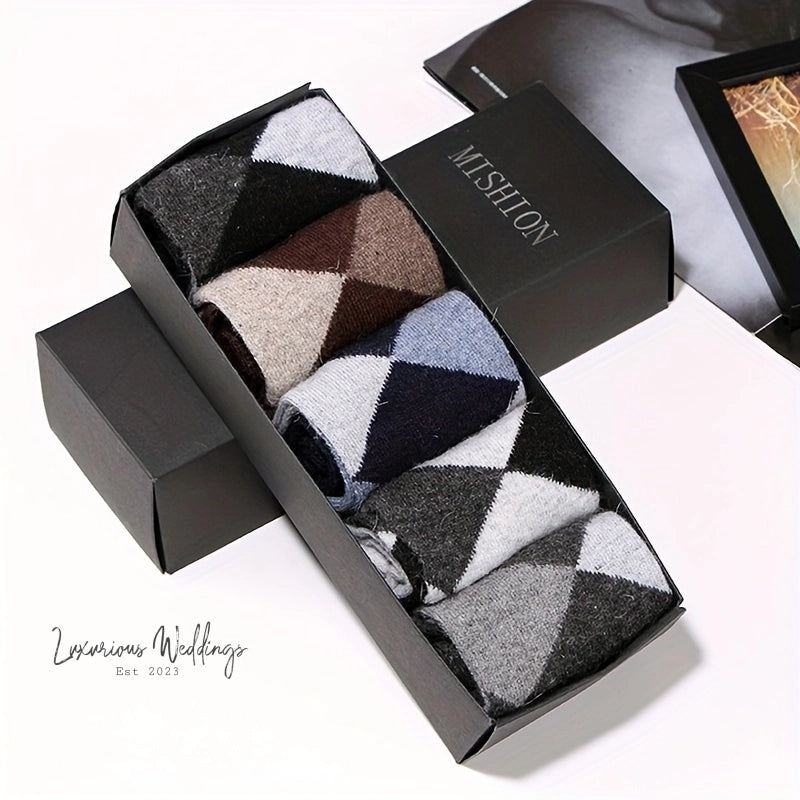 Men's Geometric Pattern Crew Socks - Breathable & Comfy for All Seasons Luxurious Weddings