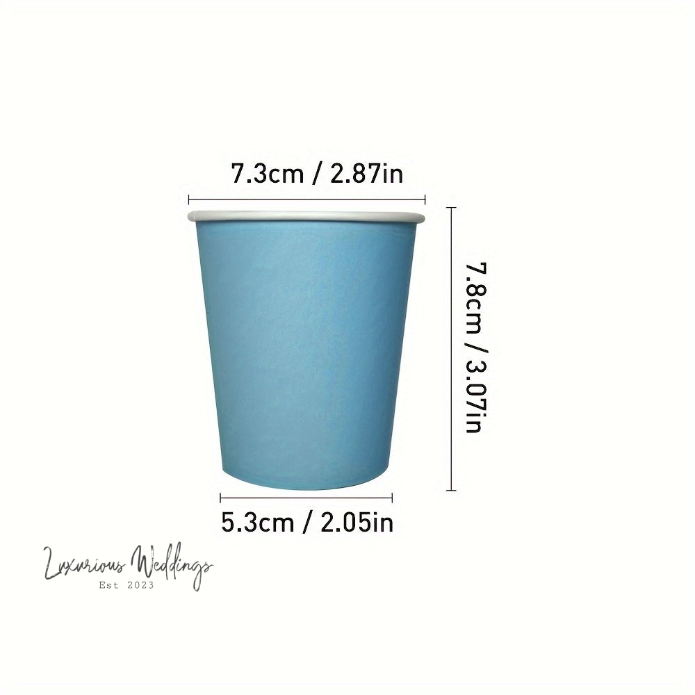 a blue cup is shown with measurements