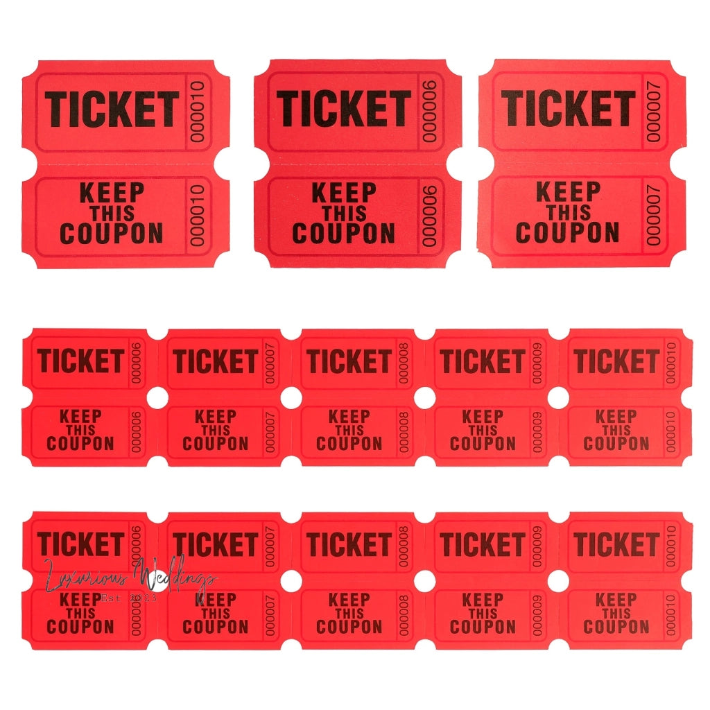 200 Red Raffle Tickets - Perfect for Events, Rewards, Fundraisers & Prizes! Luxurious Weddings