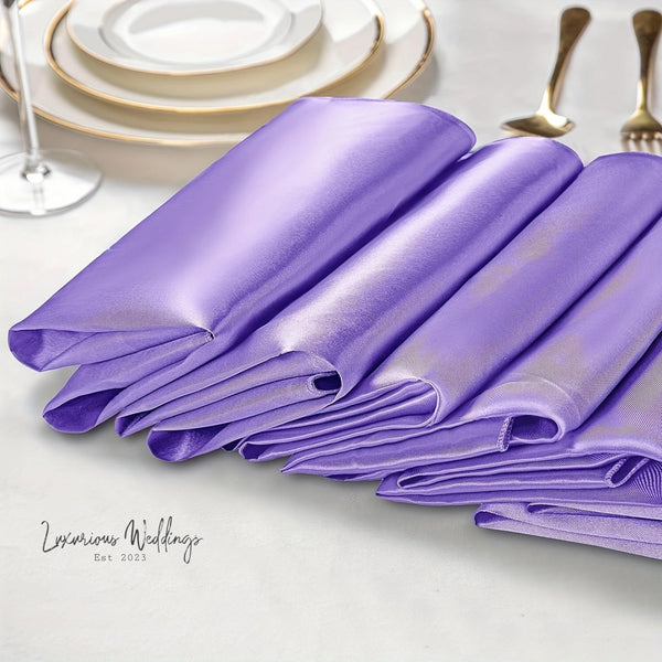 Add Elegance to Your Table with 6pcs Light Purple Satin Napkins Luxurious Weddings