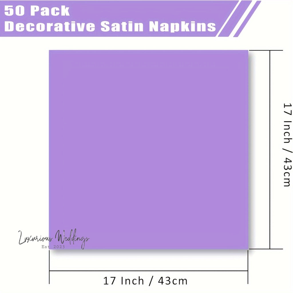 a sheet of purple paper with the words decorative satin napkins