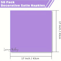 a sheet of purple paper with the words decorative satin napkins