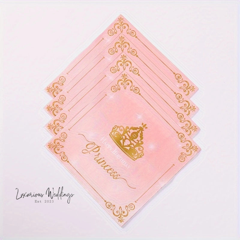 a pink and gold wedding card with a crown on it