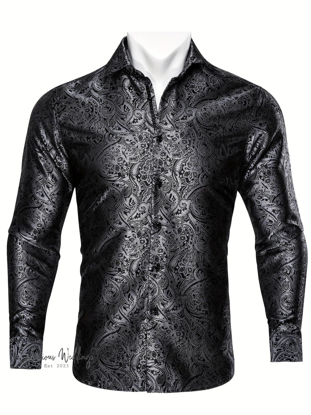 a black shirt with a paisley pattern on it