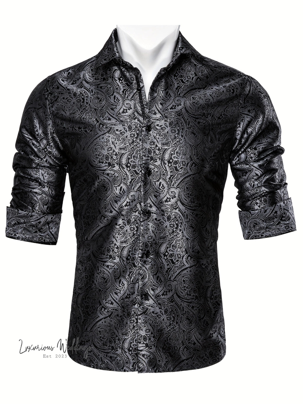 a black shirt with a paisley pattern on it