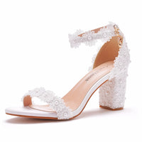 Bridal Heels Stunning White Lace 3D Flower Heels Luxurious Weddings